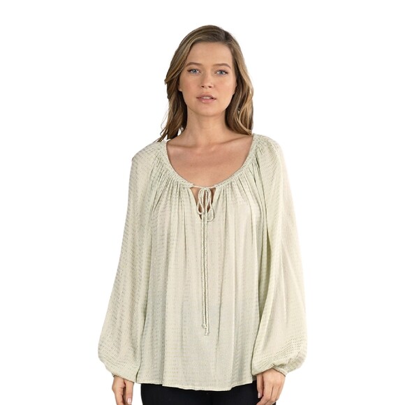 LOVESTITCH relaxed flowy blouse gold threading exaggerated sleeve size S/M - Picture 2 of 12